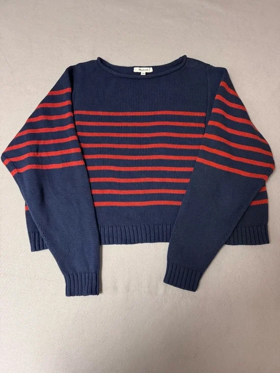 Madewell Navy with Red Stripe Crewneck Sweater - Picture 1 of 7
